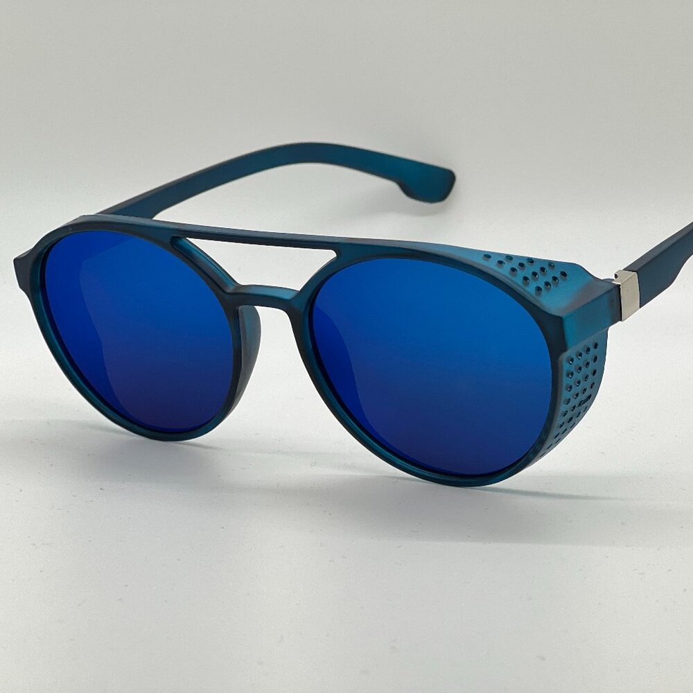 Round sunglasses side shield Goggles Windproof Steampunk‎ Style Classy Blue Lens